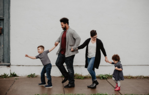 happy family walking